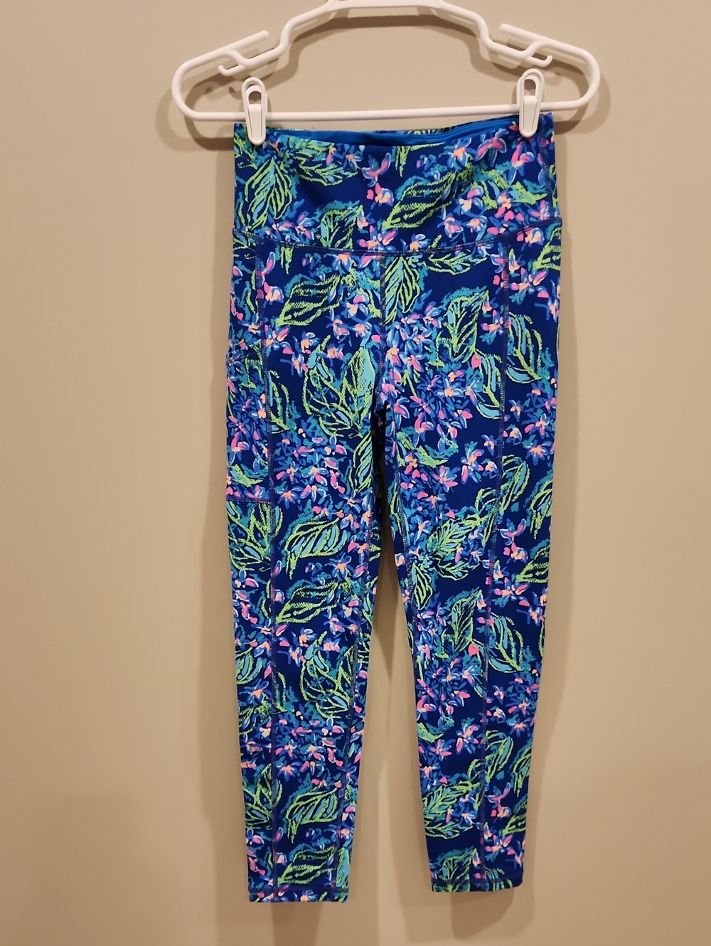 Lilly Pulitzer Blue Floral Leaf Print Leggings, Size Small